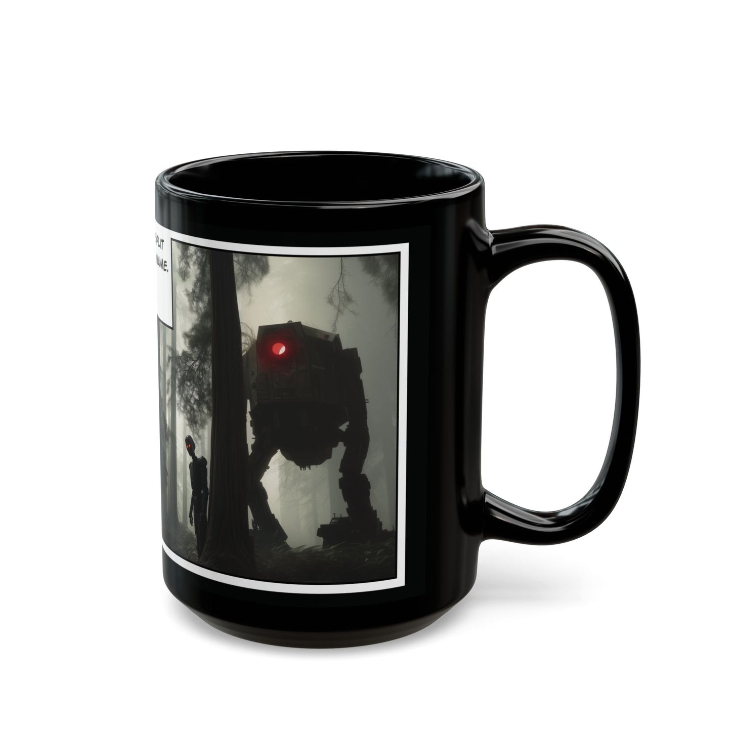 Sinister Droid Black Mug — 15oz Suspense Sci‑Fi Coffee Cup