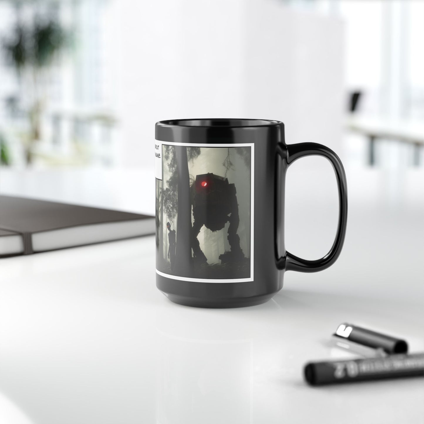 Sinister Droid Black Mug — 15oz Suspense Sci‑Fi Coffee Cup