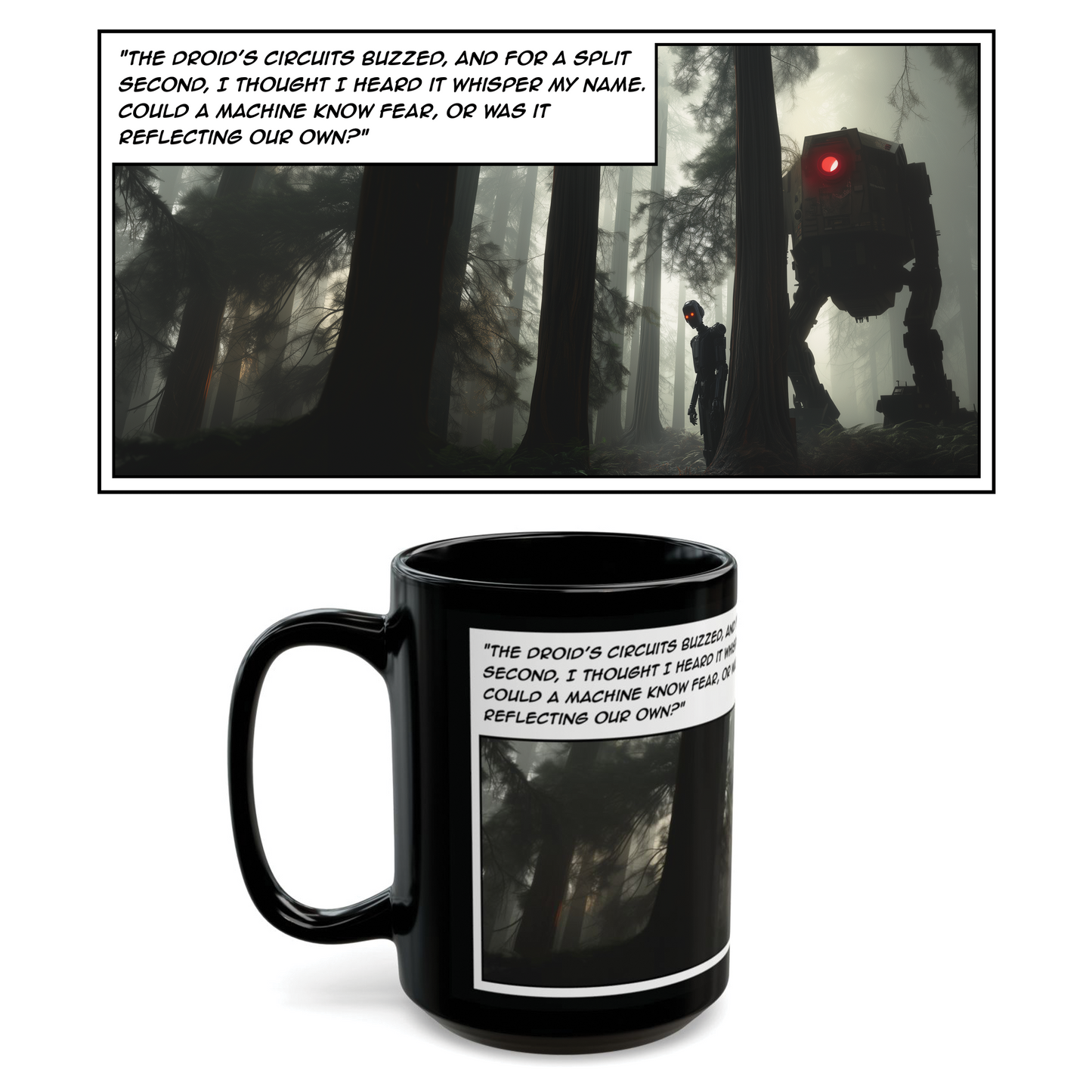 Sinister Droid Black Mug — 15oz Suspense Sci‑Fi Coffee Cup