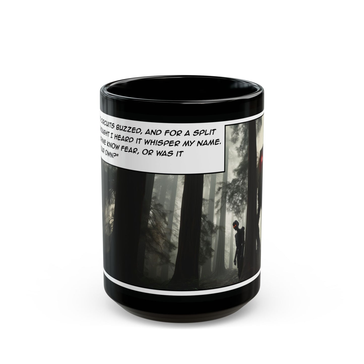 Sinister Droid Black Mug — 15oz Suspense Sci‑Fi Coffee Cup