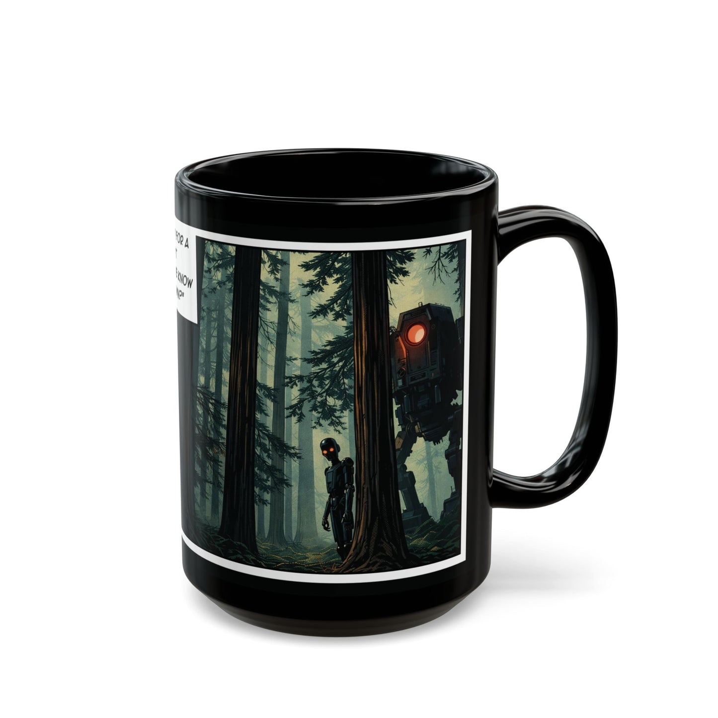 Sinister Droid Black Mug — 15oz Suspense Sci‑Fi Coffee Cup